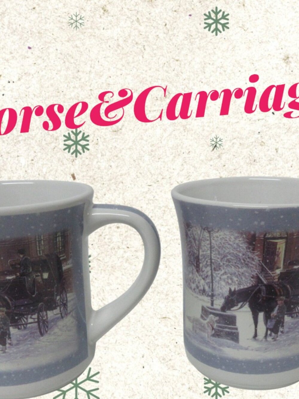 2 Douglas Laird Home for the Holidays Horse & Carriage Ceramic Mugs